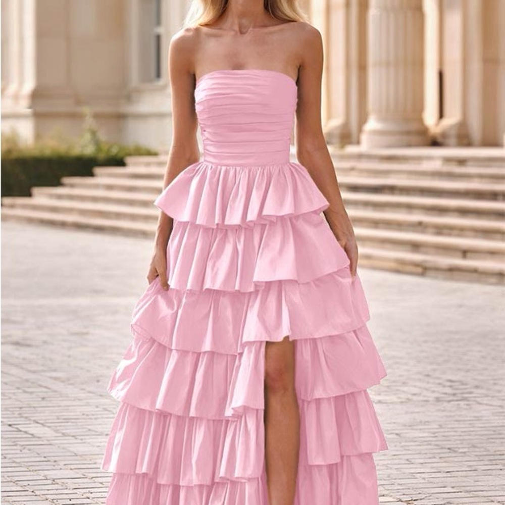 Chic Strapless Pink Ruffle Dress